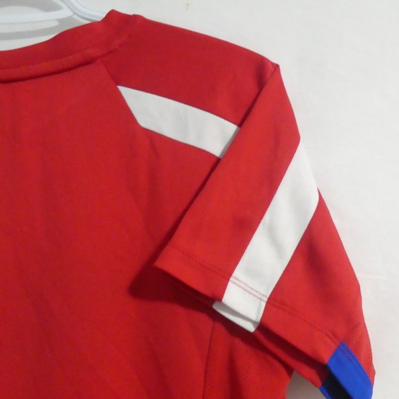 ATHLETIC WORKS | large, 14 | Red Exercise T-Shirt | Mesh Sides | White Stripes - Picture 12 of 13